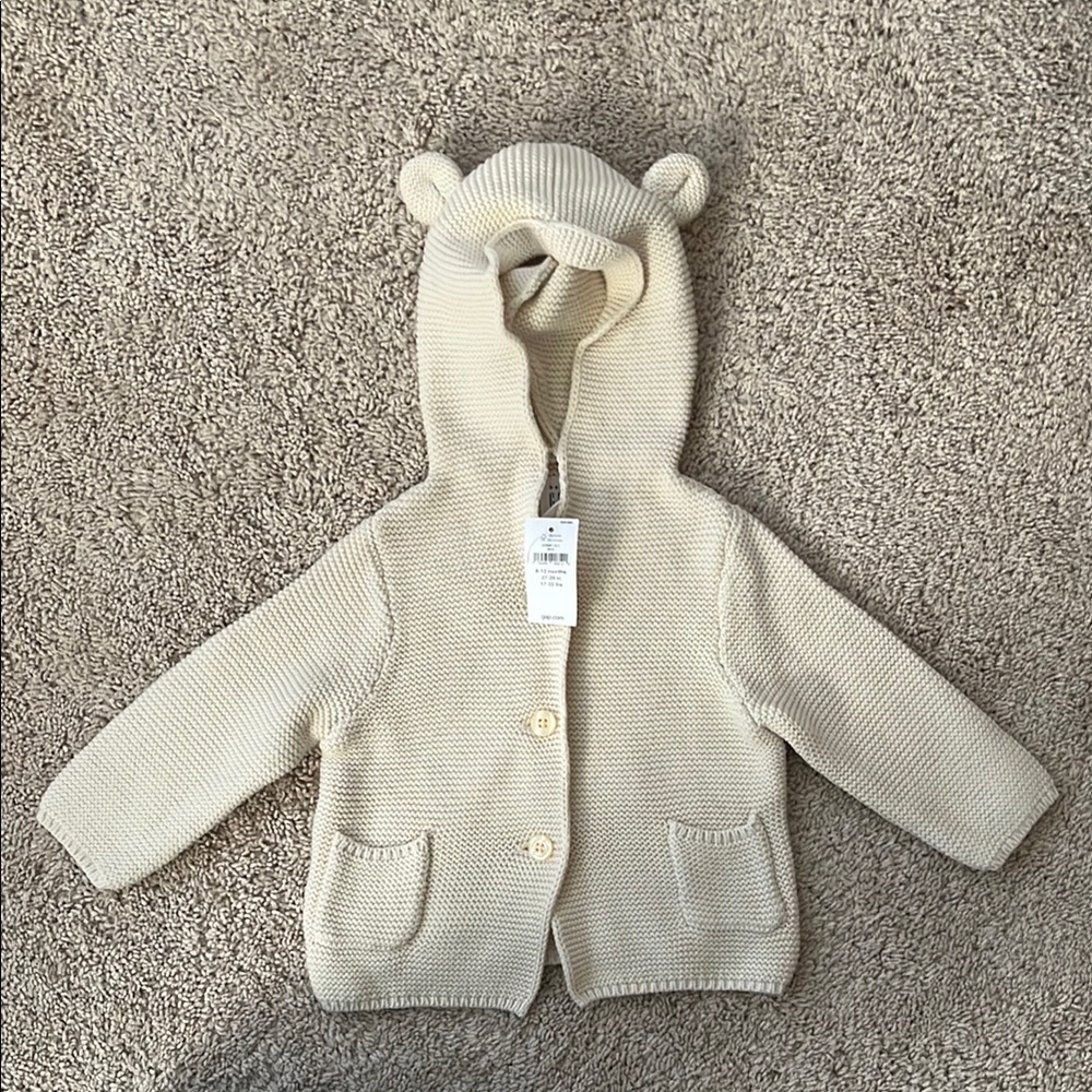 Baby Gap Beige Knit Hooded Cardigan with Bear Ears